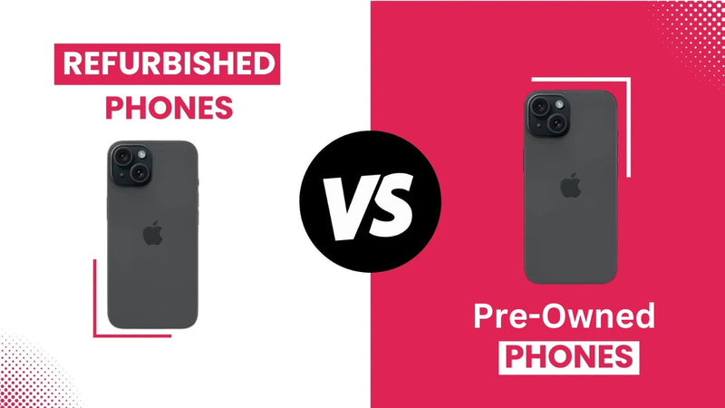 Side-by-side comparison of a certified refurbished phone and a used phone on a table
