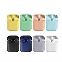 Colorful wireless earbuds in charging cases, displayed in eight different colors